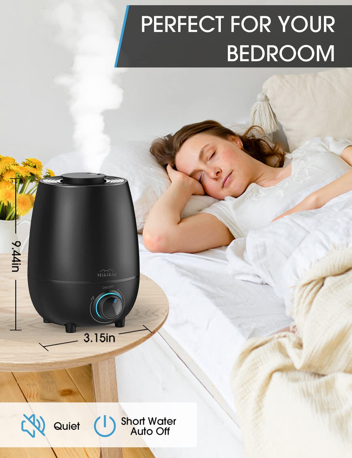 Humidifiers for Bedroom Large Room, Humidifier for Plants, Quiet Top Fill Ultrasonic, Cool Mist Air Humidifier for Baby, Home, Office, Nursery(0.79Gal/3L)