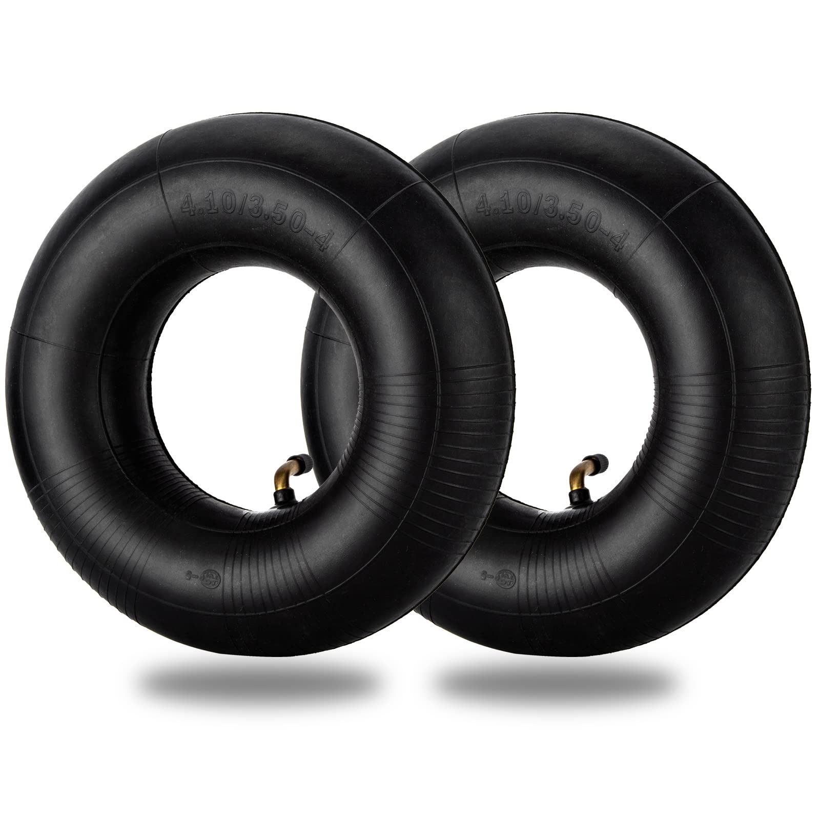 4.10/3.50-4" Replacement Tire Inner Tubes, 2 Pack Heavy Duty 4.10 3.50-4/410/350-4 Tube with Bent Valve Stem for Wheelbarrows, Lawn Mowers, Hand Trucks, 4" Cart, Tractors, Golf Cart, Dolly, Trailers