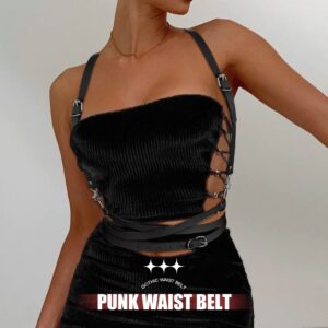 BODIY Women Loop Waist Belt Punk Rock Belts for Women Fashion Pu Leather Body Chain Rave Accessory (Black)