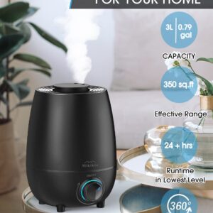 Humidifiers for Bedroom Large Room, Humidifier for Plants, Quiet Top Fill Ultrasonic, Cool Mist Air Humidifier for Baby, Home, Office, Nursery(0.79Gal/3L)