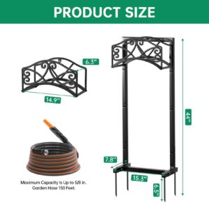 Garden Hose Holder Thick Metal Hose Holder Freestanding Hose Holders Detachable Water Hose Holder Decorative Hose Storage Heavy Duty Hose Organizer For Outdoor Yard Black