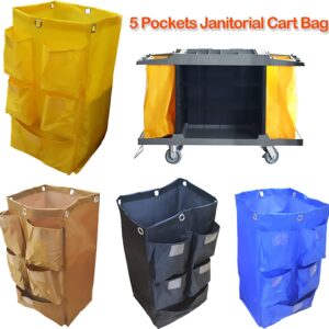 Replacement Janitorial Cart Bag(16 x 11 x 27 inches), Cleaning Cart Bag ,High Capacity Waterproof Thickened Housekeeping Commercial Janitorial (Yellow with 5 Pockets)