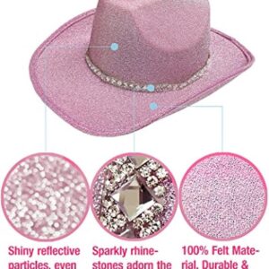 DAJOOEE Cowgirl Hat with Heart Sunglasses Glitter Cowboy Hat for Women Cosplay Bachelor Party Costume Hats (Pink)