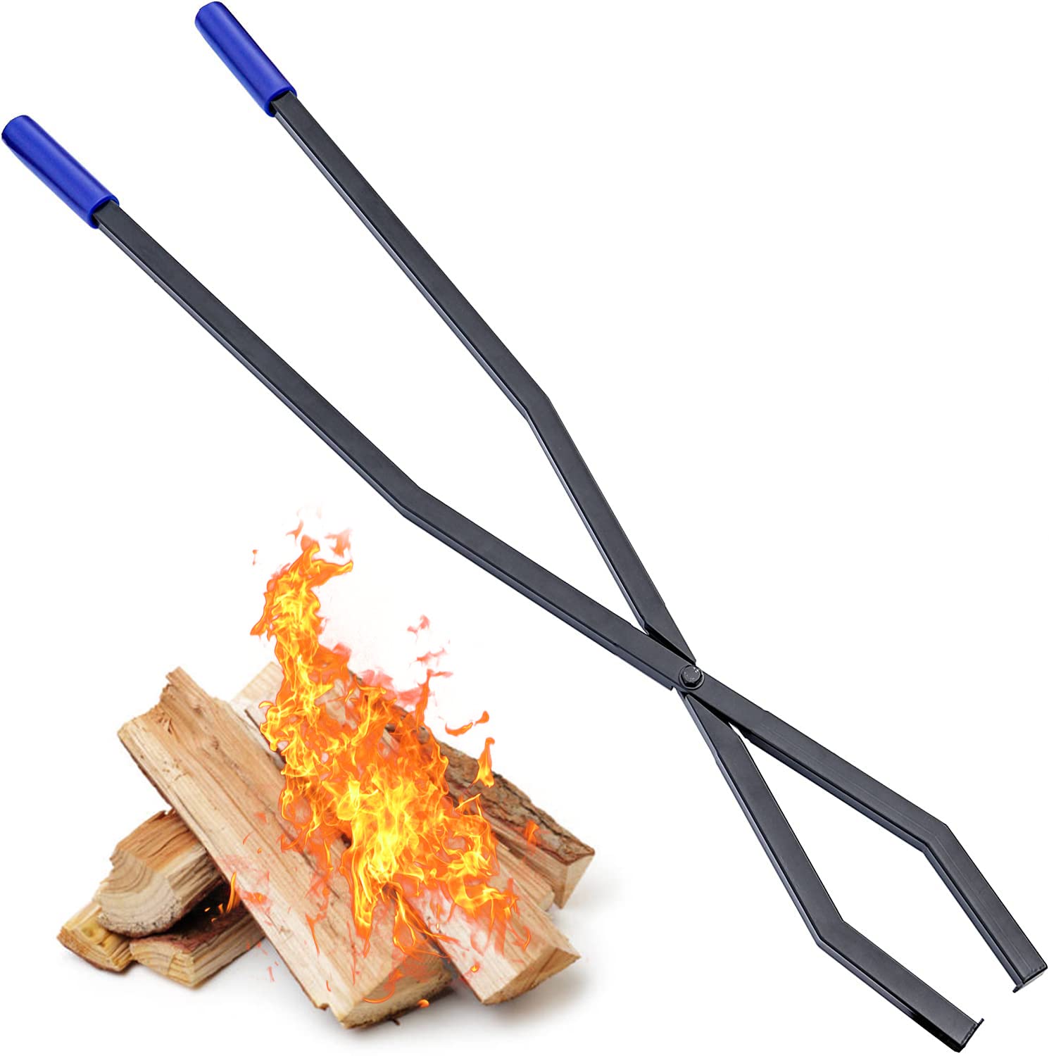 40'' Fire Tongs for Fire Pit Firewood Grabber Tool for Large Logs Outdoor Bonfire Campfire Backyard Deck Camping Heavy Duty Metal Log Grabber Rustproof Safely Moves Firewood