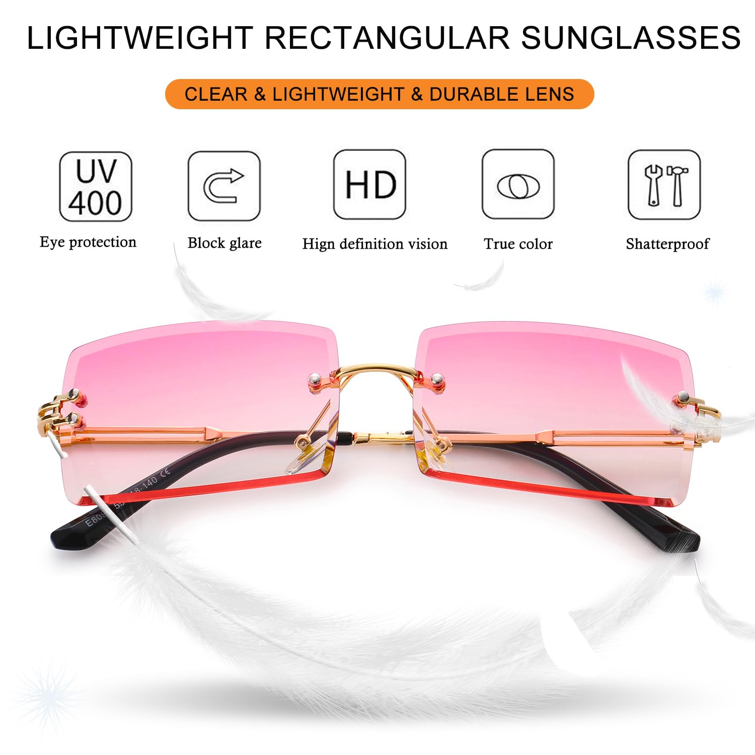 Canoazo Rimless Rectangle Sunglasses Women Men Trendy Square Y2K Glasses Retro Frameless Eyewear Gradient Lens(Clear Pink)