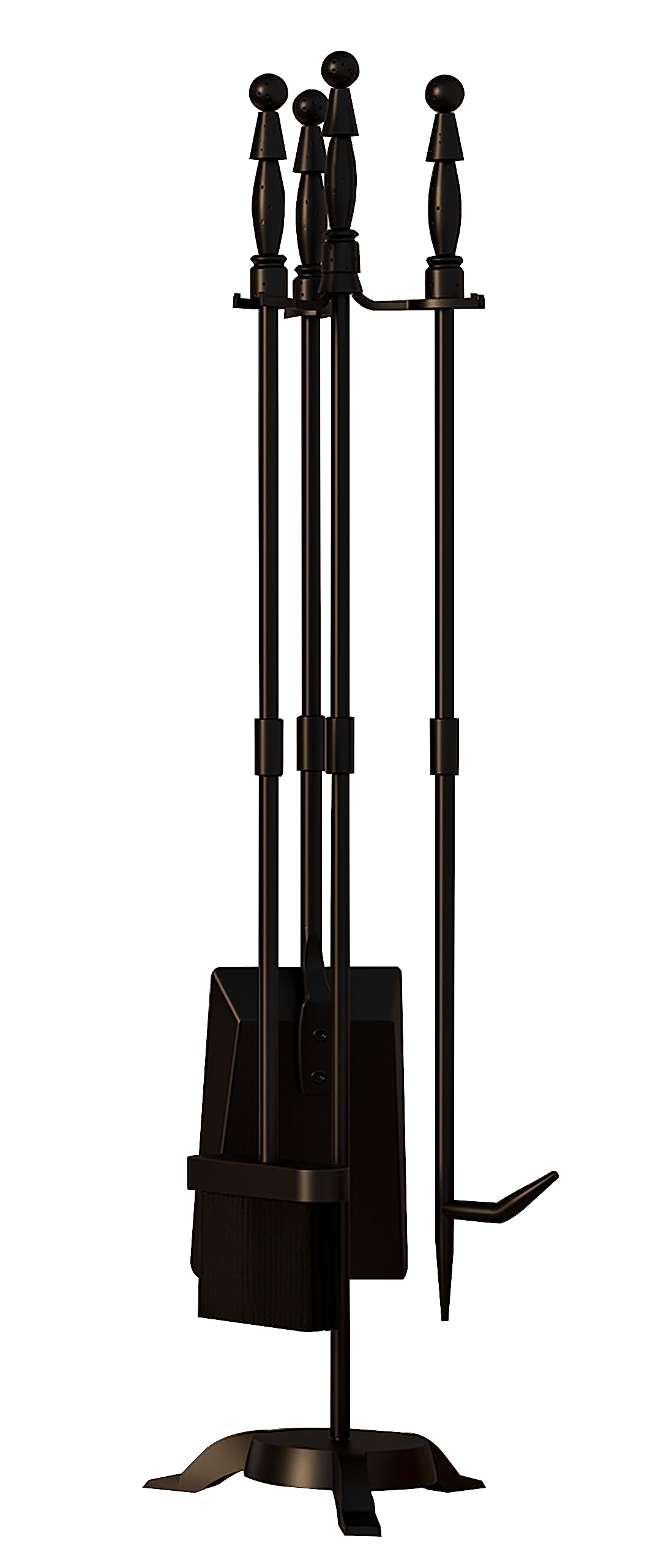 Fire Beauty Fireplace Tools Set 4 Pieces Black Wrought Iron Fire Tool Set for Outdoor/Indoor Include Poker, Shovel, Brush and Stand Accessories Set