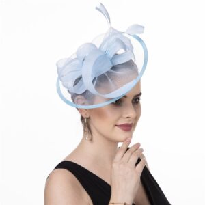 SAFERIN Fascinator for Women Hair Clip Hat Bowler Feather Flower Veil Wedding Party Hat Tea Hat(SZ1-Light Blue)