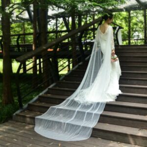 Ivory Long Wedding Shawl Cloak Pearl Veil Bead Bridal Capes For Bride (IVORY)