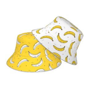 Bucket Hat Banana Yellow White Double-Side-Wear Reversible Sun Hat Beach Travel for Women Men