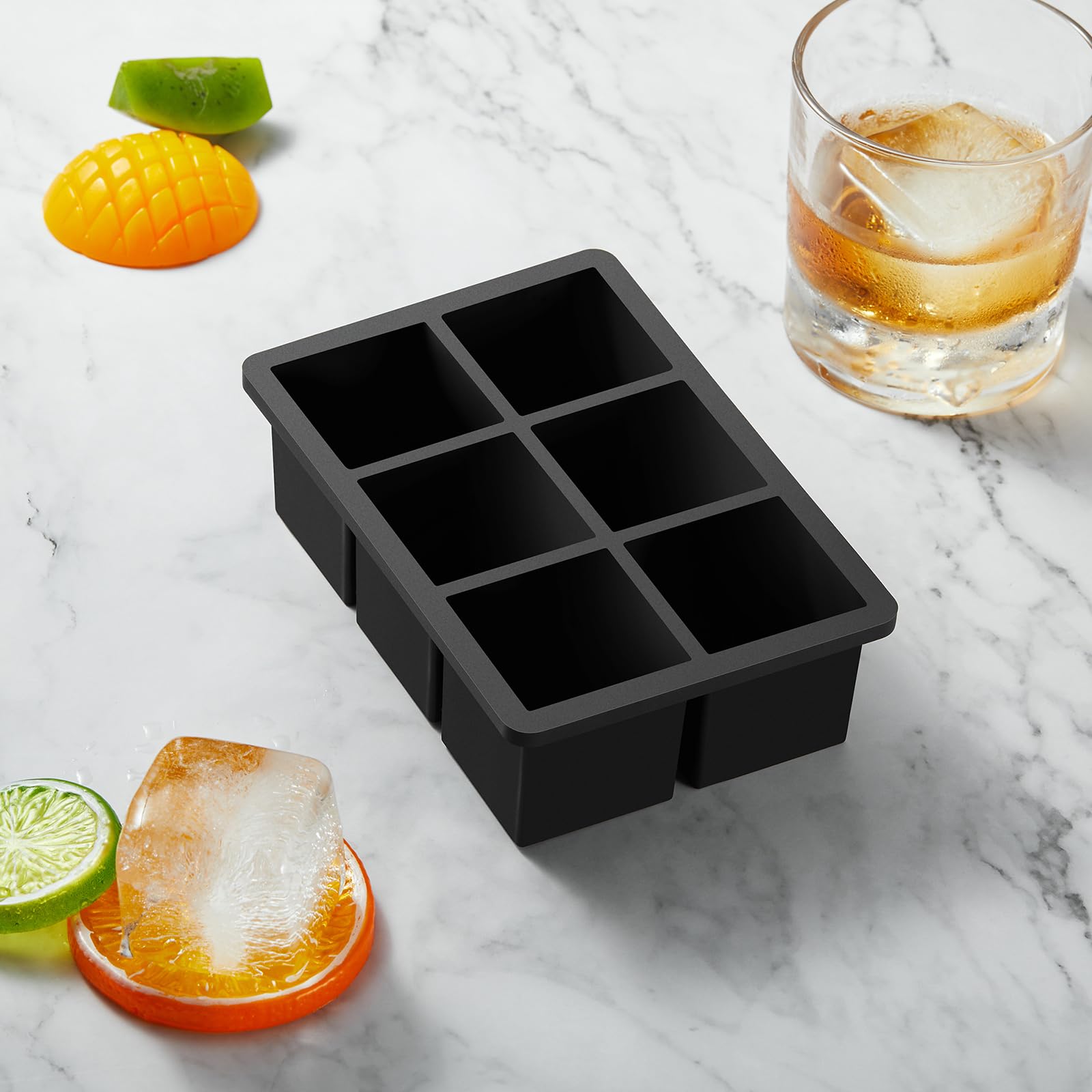 ACOOKEE Large Silicone Ice Cube Tray with Lid 2 Pack, Stackable Square Ice Cube Molds for Whiskey,Cocktails,Baby Food Soup Frozon Treat, kitchen Bourbon Gifts Stocking Stuffers for Adults Men Women