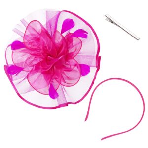 Fascinators Hat for Women Tea Party Fascinator 20s 50s Cocktail Church Wedding Headwear Large Ruffle Fascinator Hat (Fuchsia Red)