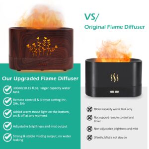 PLUWEL Flame Aroma Diffuser Humidifier,Auto-Off 300ml Essential Oil Diffuser for Large Room, Adjustable Brightness Air Humidifier with Timer for Home Office Spa Gym (Wood Grain)