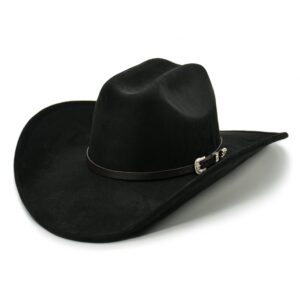 FLUFFY SENSE. Cowboy Hat for Women and Men with Shapeable Wide Brim - Felt Cowboy Hat Cattleman Western Hats for Cowboys and Cowgirls (as1, Alpha, l, x_l, Raven Black)