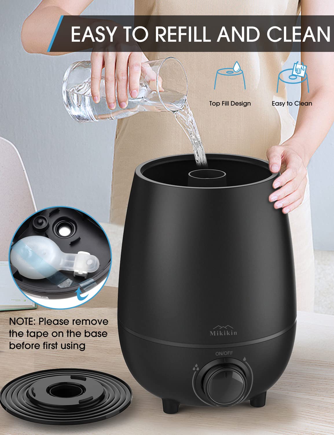 Humidifiers for Bedroom Large Room, Humidifier for Plants, Quiet Top Fill Ultrasonic, Cool Mist Air Humidifier for Baby, Home, Office, Nursery(0.79Gal/3L)