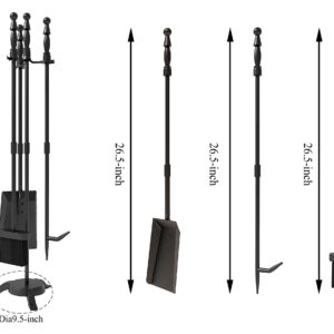 Fire Beauty Fireplace Tools Set 4 Pieces Black Wrought Iron Fire Tool Set for Outdoor/Indoor Include Poker, Shovel, Brush and Stand Accessories Set