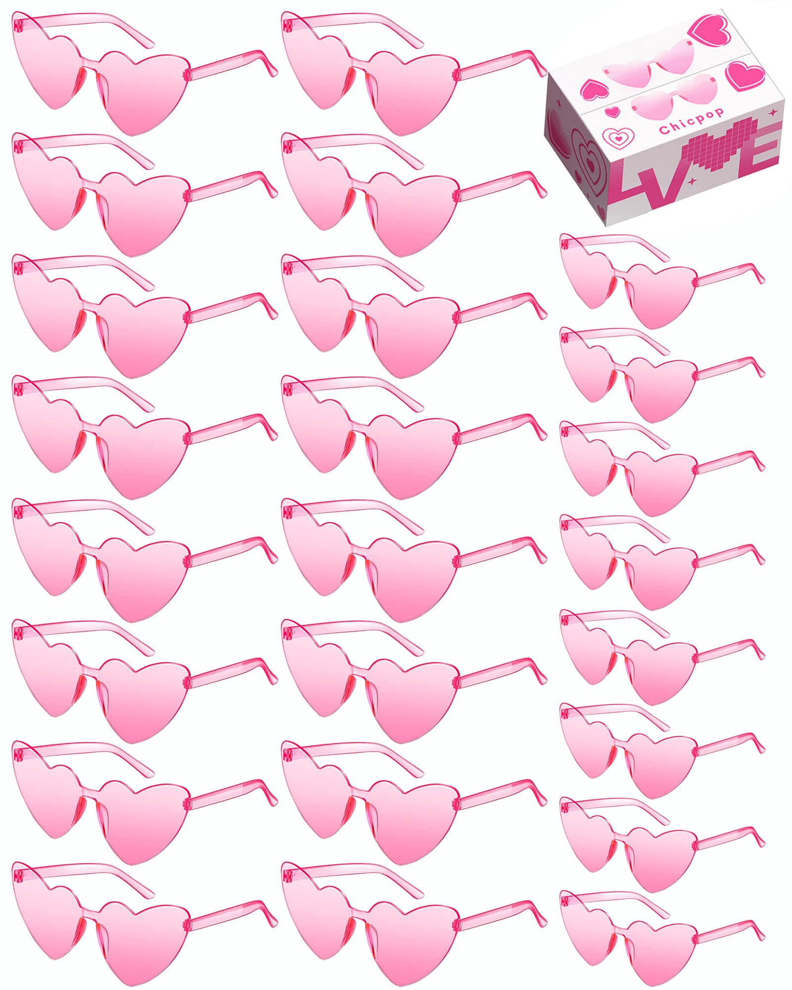 Chicpop 24 Pcs Heart Shaped Sunglasses Rimless Bachelorette Party Sunglasses Women Party Favor Accessories for Girl