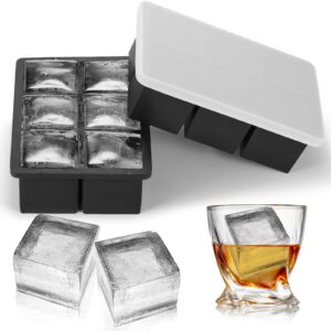 acookee large silicone ice cube tray with lid 2 pack, stackable square ice cube molds for whiskey,cocktails,baby food soup frozon treat, kitchen bourbon gifts stocking stuffers for adults men women