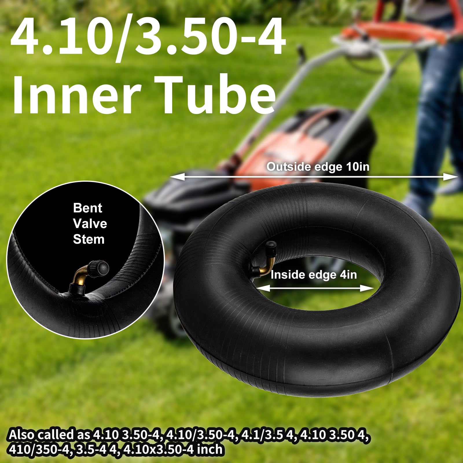 4.10/3.50-4" Replacement Tire Inner Tubes, 2 Pack Heavy Duty 4.10 3.50-4/410/350-4 Tube with Bent Valve Stem for Wheelbarrows, Lawn Mowers, Hand Trucks, 4" Cart, Tractors, Golf Cart, Dolly, Trailers