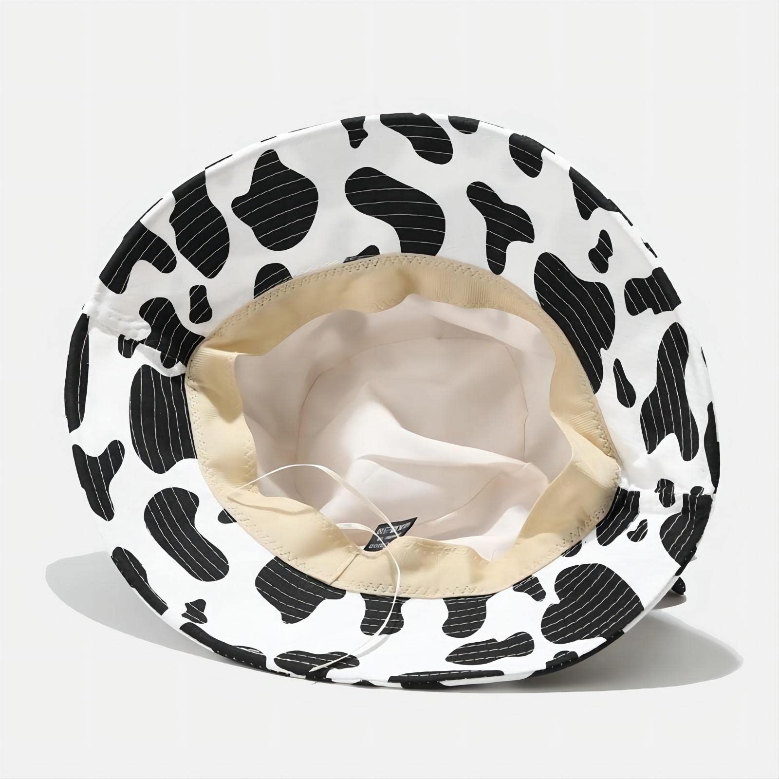 Cow Print Bucket Hat with Cute Horn Ears Cow Print Summer Beach Sun Hat Fisherman's Cow Bucket Hat (White)