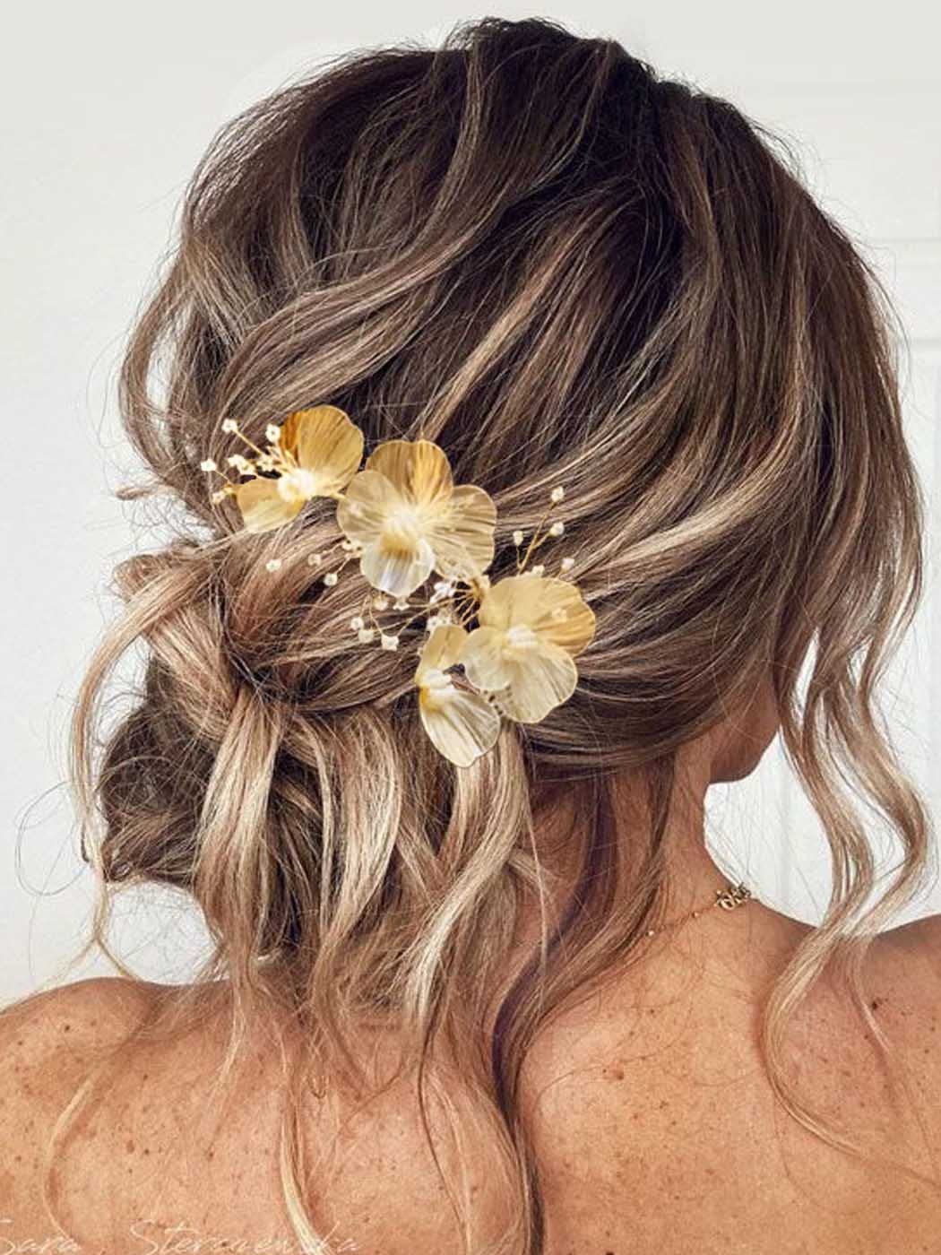 Catery Flower Bride Wedding Hair Vine Gold Floral Headband Pearl Bridal Headpiece Head Piece Hair Band Hair Accessories for Women and Girls