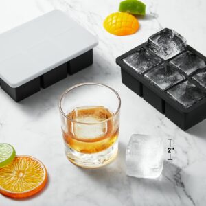 ACOOKEE Large Silicone Ice Cube Tray with Lid 2 Pack, Stackable Square Ice Cube Molds for Whiskey,Cocktails,Baby Food Soup Frozon Treat, kitchen Bourbon Gifts Stocking Stuffers for Adults Men Women