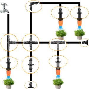 295 Pcs Drip Irrigation Fittings Kit for 1/4" Tubing - 110 Straight Barbs,35 Single Barbs,75 Tees,20 Elbows,30 End Plug,25 4-Way Coupling - Barbed Connectors Fittings for Sprinkler Systems