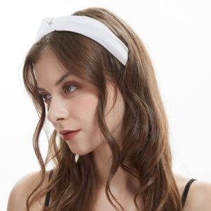 YISSION 4PCS Knotted Headbands - Non Slip Wide Fashion Head Bands for Women and Girls - Black and White Top Knot Accessories