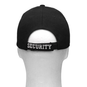 Security Hat Baseball Cap - Gold or White Embroidery Security Front, Bill & Back - Adjustable Size - White (1pk)