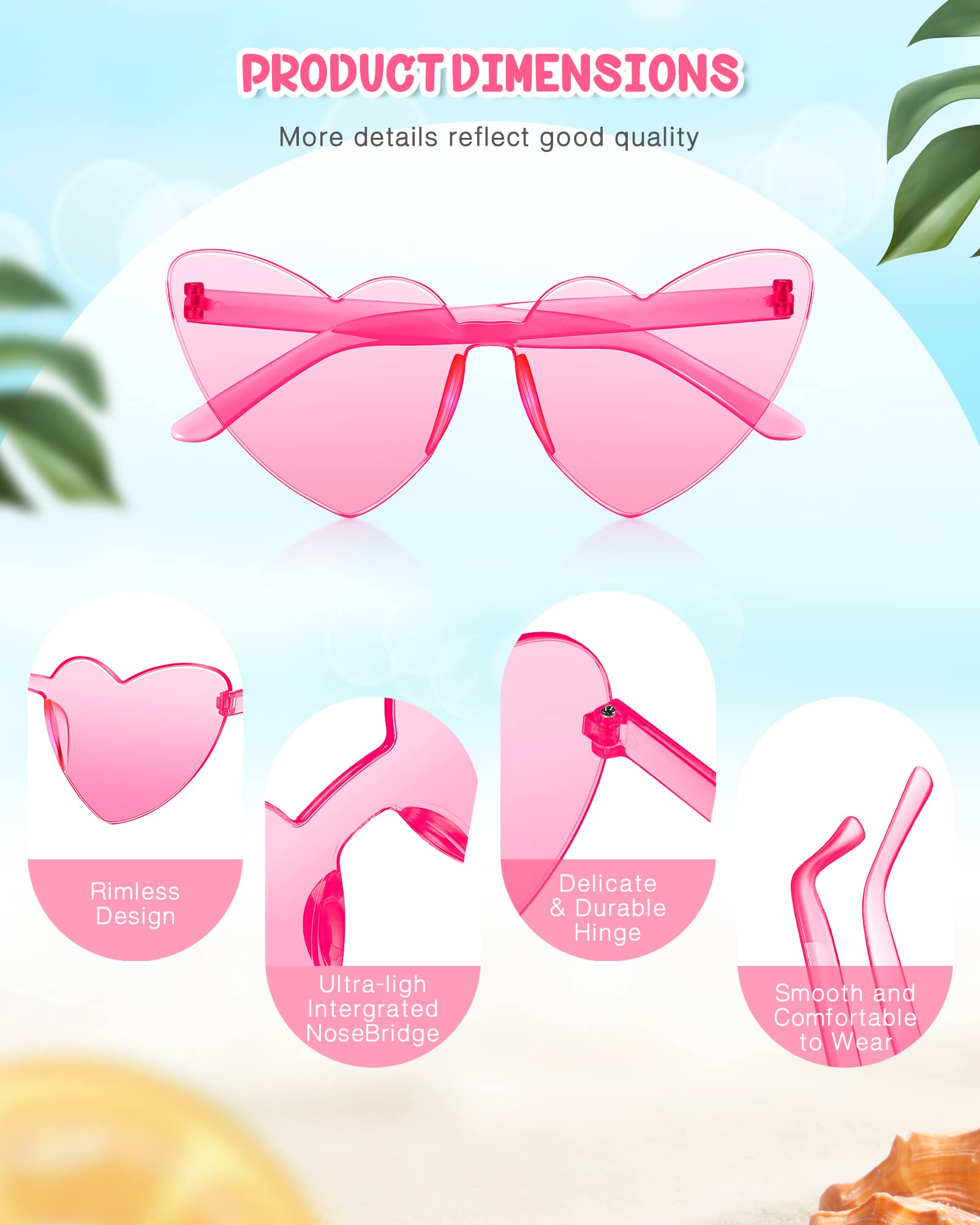 Chicpop 24 Pcs Heart Shaped Sunglasses Rimless Bachelorette Party Sunglasses Women Party Favor Accessories for Girl