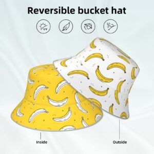 Bucket Hat Banana Yellow White Double-Side-Wear Reversible Sun Hat Beach Travel for Women Men