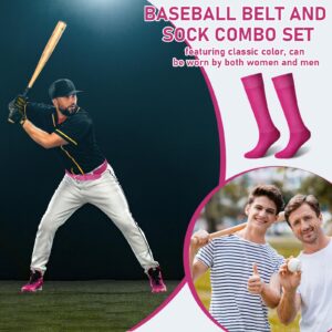 Zhanmai Baseball Belt and Socks Combo Adjustable Softball Socks and Belt Elastic Waist Belt for Youth Boys Girls, and Adult (Hot Pink, Youth)