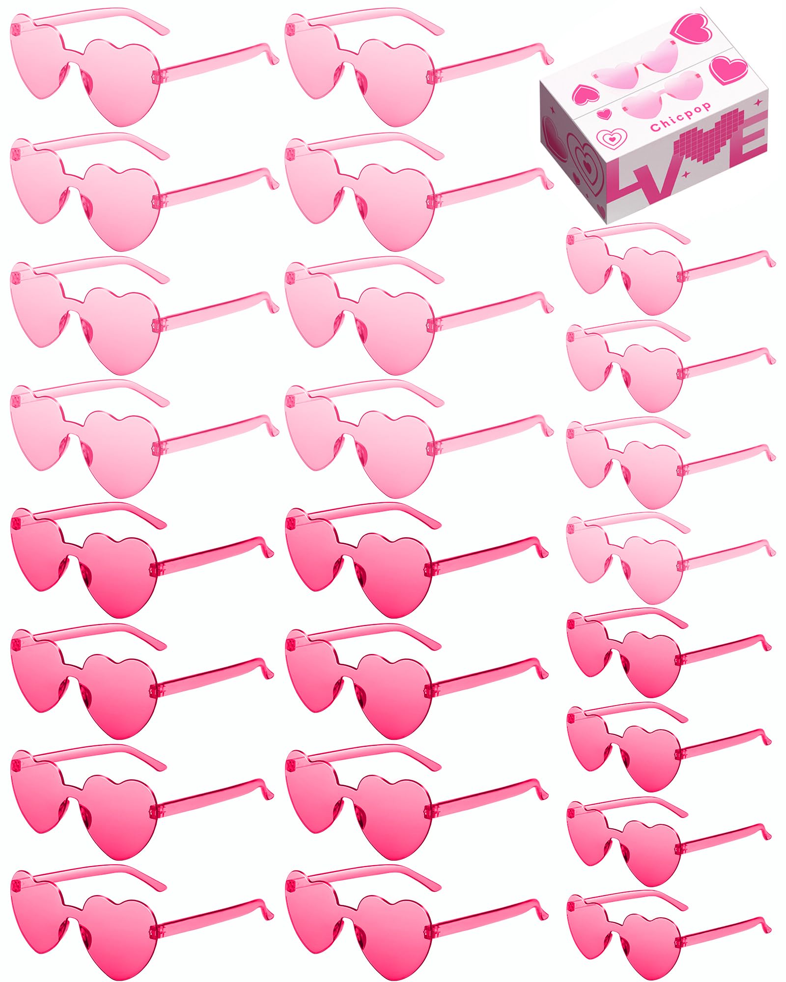 Chicpop 24 Pairs Heart Shaped Sunglasses for Women Bulk Heart Glasses Party Favor Decoration Accessories Eyewear