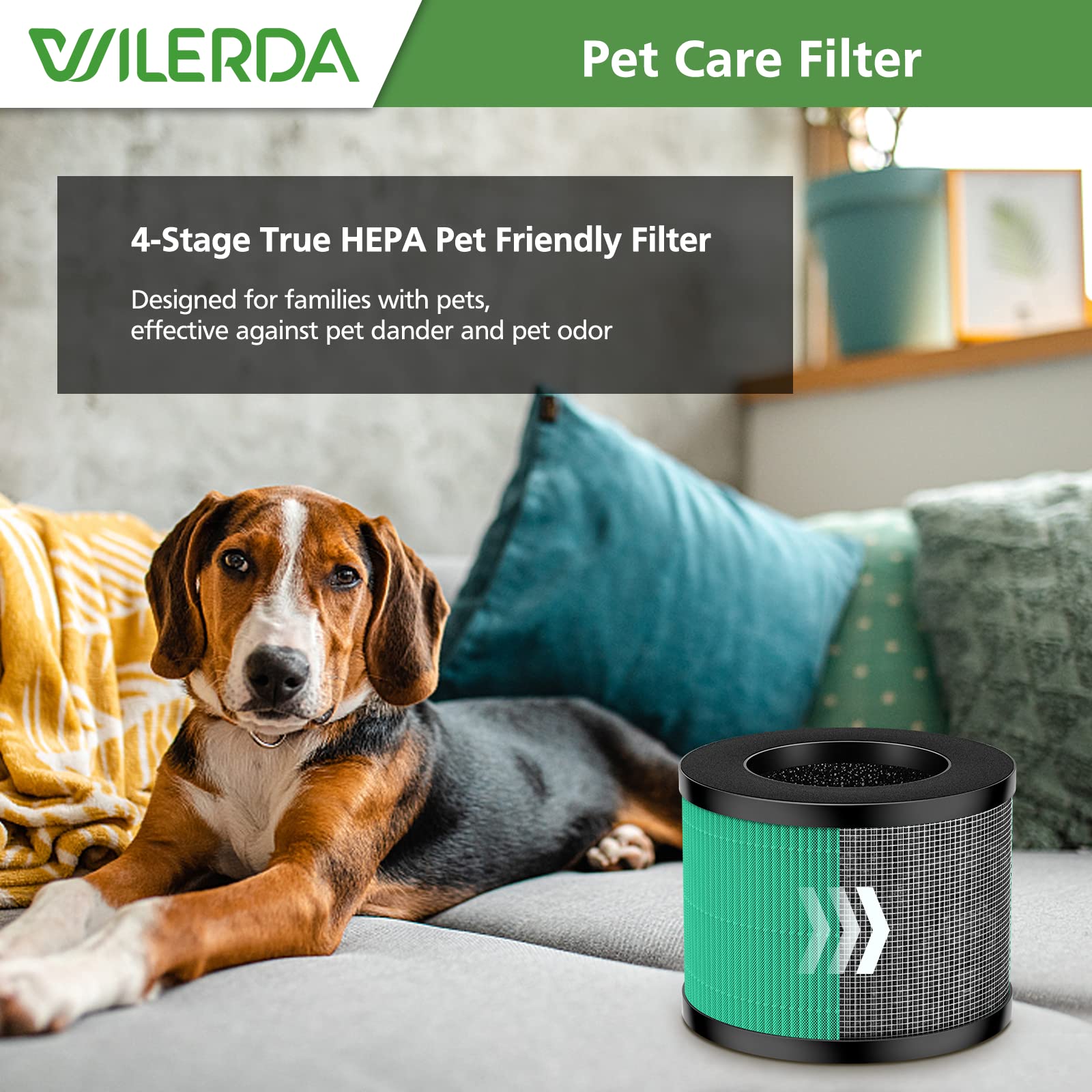 TZ-K1 True HEPA Replacement Filter, Compatible with TZ-K1, POMORON MJ001H Air Purifier, 4-in-1 High-Efficiency H13 HEPA Air Filter, 2 Pack - Pet Dander Version