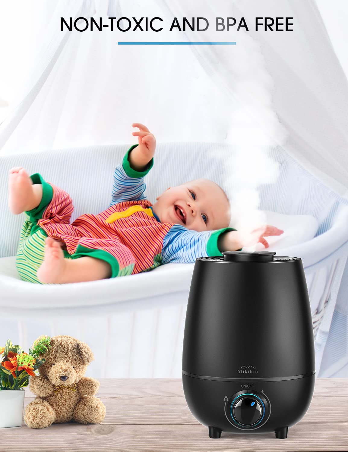 Humidifiers for Bedroom Large Room, Humidifier for Plants, Quiet Top Fill Ultrasonic, Cool Mist Air Humidifier for Baby, Home, Office, Nursery(0.79Gal/3L)