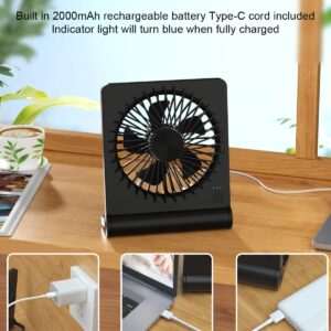 Tevelecin Small Desk Fan, 2000mAh Rechargeable USB Fan Battery Operated,Ultra Quiet, Strong Wind, 3 Speeds Travel Fan