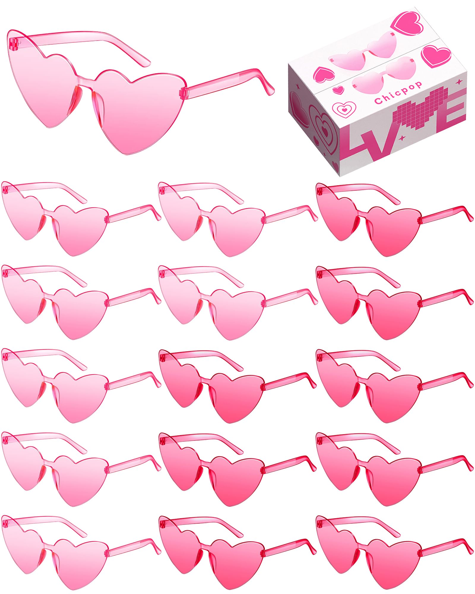 Chicpop 16 PCS Heart Sunglasses Heart Shaped Sunglasses Bulk Fun Sunglasses Party Decorations