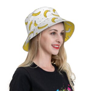 Bucket Hat Banana Yellow White Double-Side-Wear Reversible Sun Hat Beach Travel for Women Men