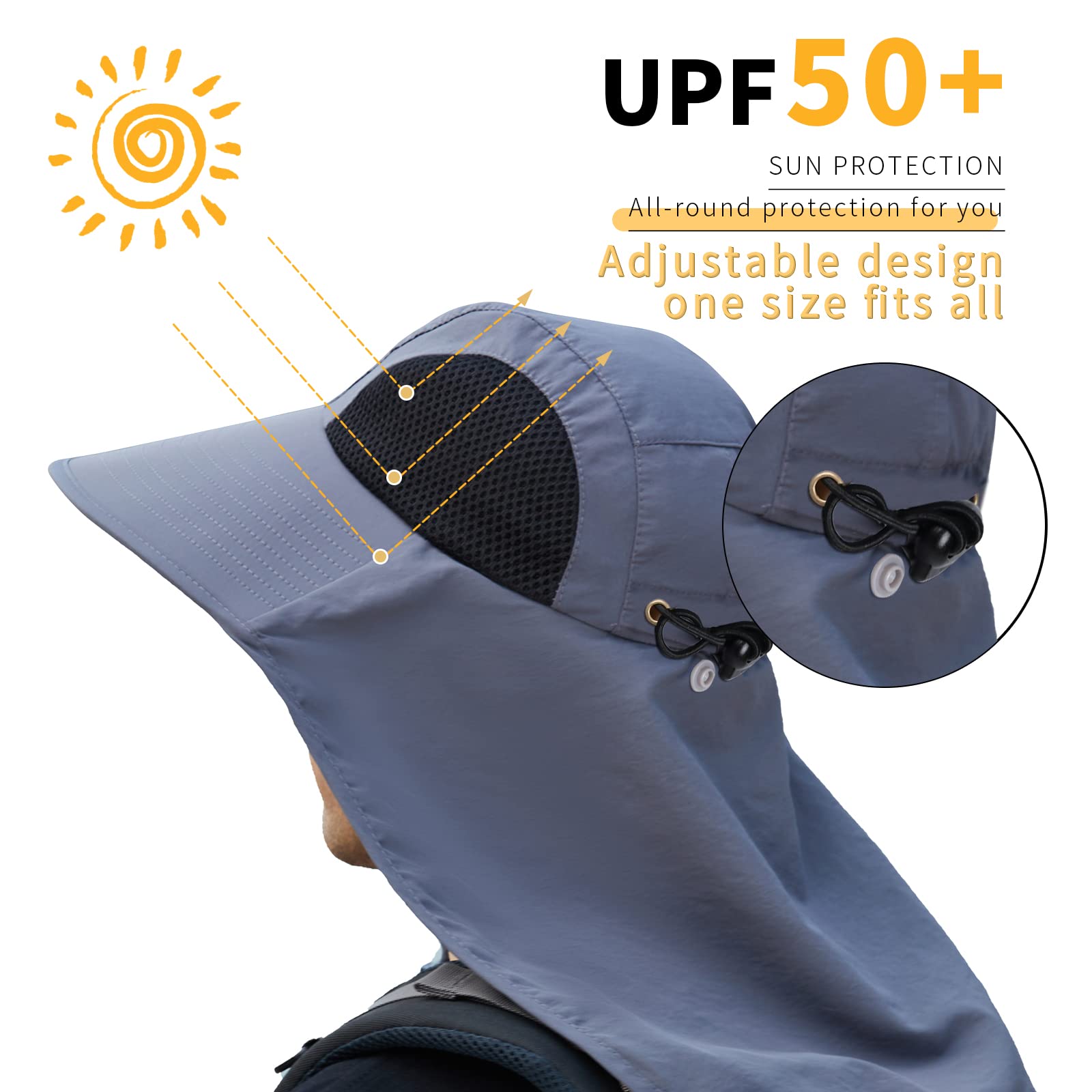 Sun Hat for Men Women with Neck Flap,UPF 50+ UV Protective Hiking Fishing Hats,Wide Brim Sun Hat for Women&Men …