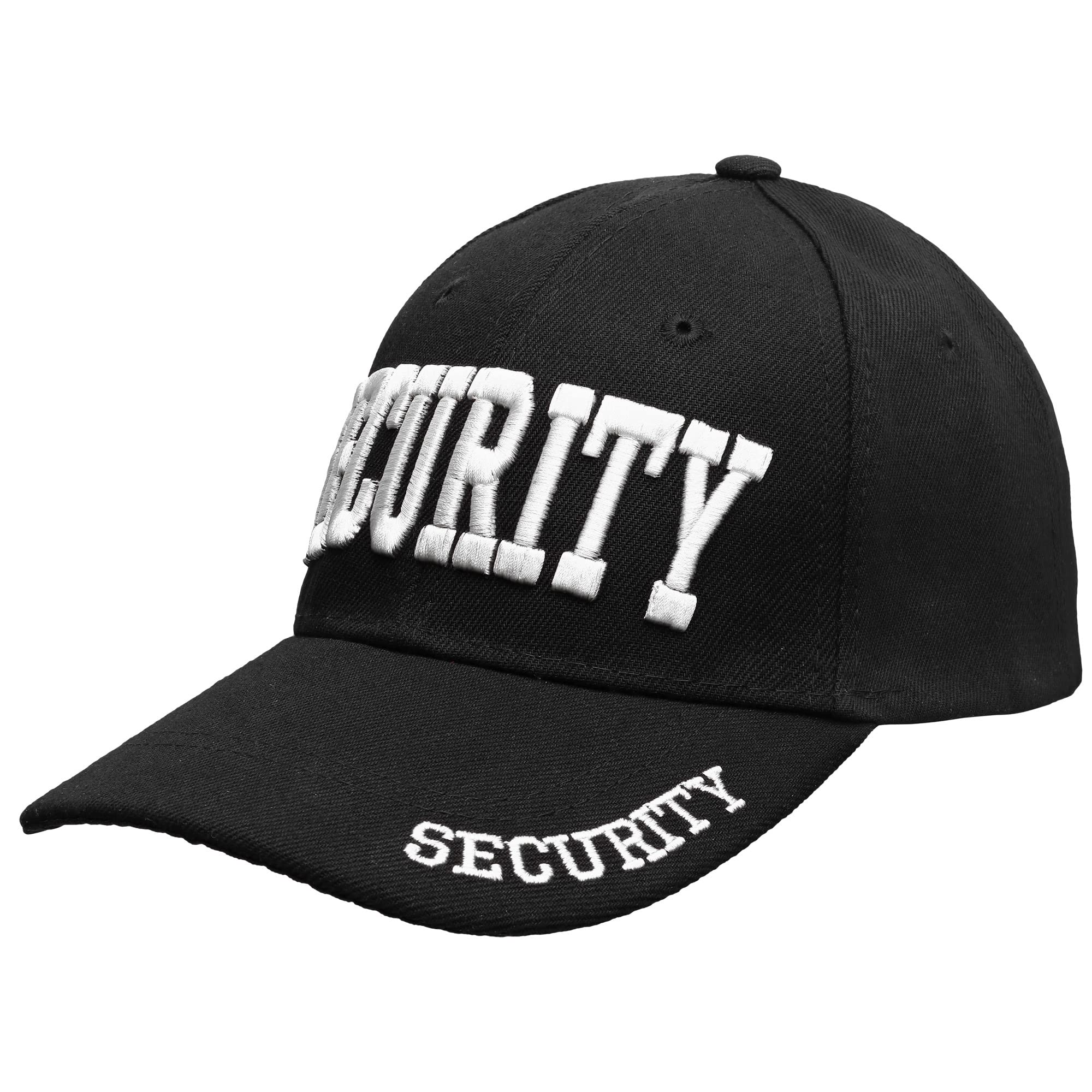 Security Hat Baseball Cap - Gold or White Embroidery Security Front, Bill & Back - Adjustable Size - White (1pk)