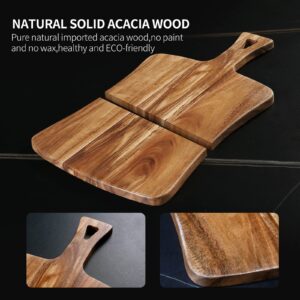 YSTKC Acacia Wood Cutting Board with Handle 14" x 8.5" Inch, Wooden Serving Tray, Charcuterie Paddle, Cutting Serving Versatile Board for Meat, Cheese, Vegetables, Bread, and Charcuterie