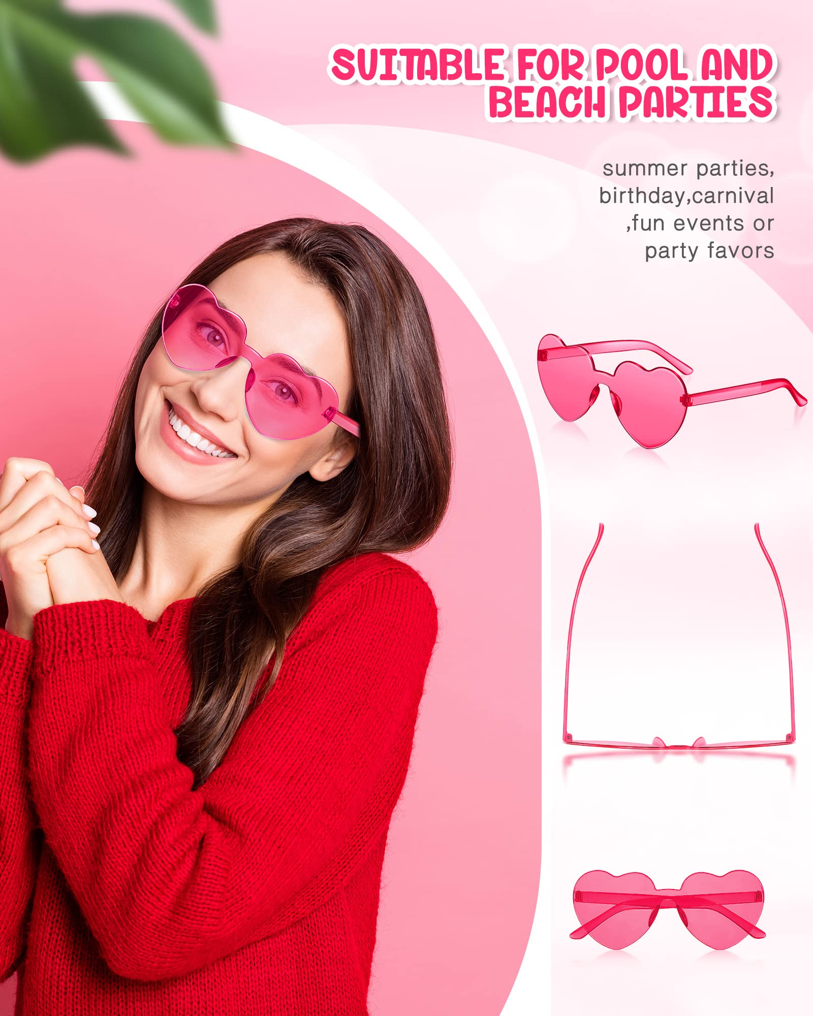 Chicpop 30PCS Heart Sunglasses for Women Transparent Heart Shaped Sunglasses Bulk Fun Colored Sunglasses Pack for Party Favor…