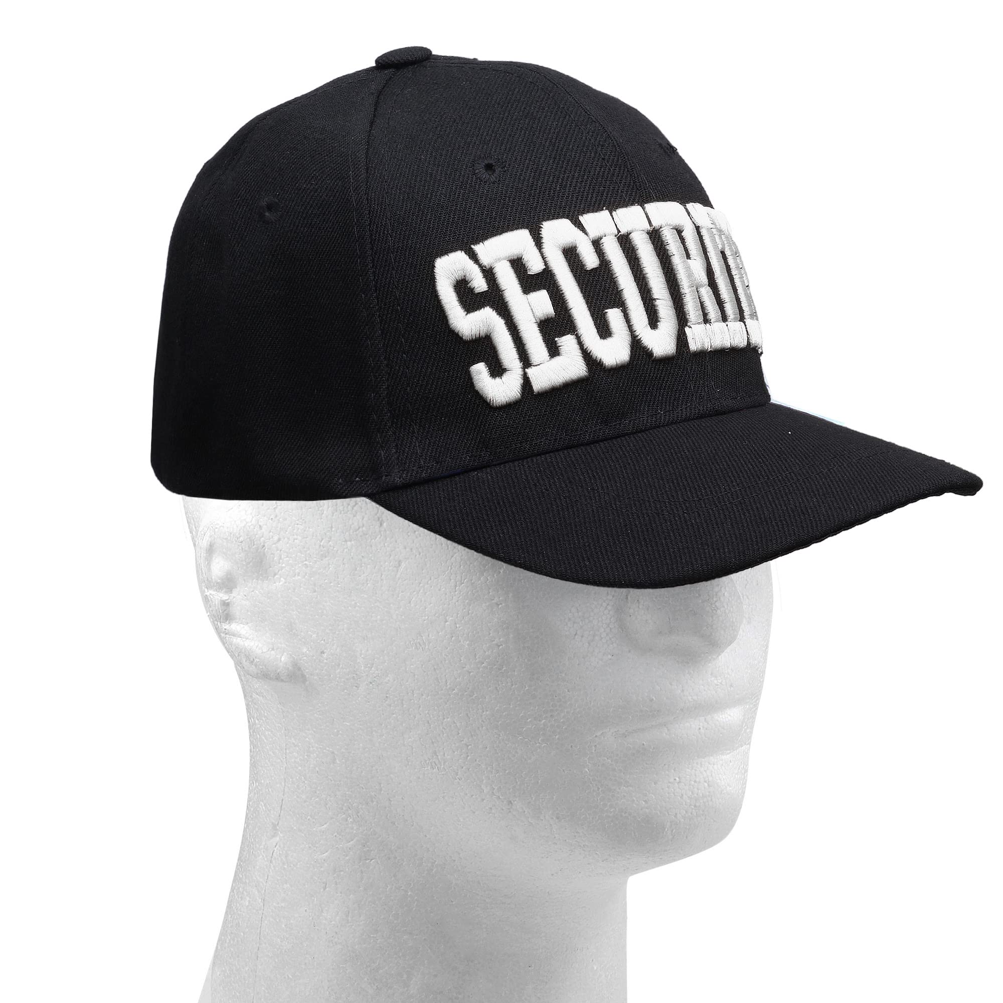 Security Hat Baseball Cap - Gold or White Embroidery Security Front, Bill & Back - Adjustable Size - White (1pk)