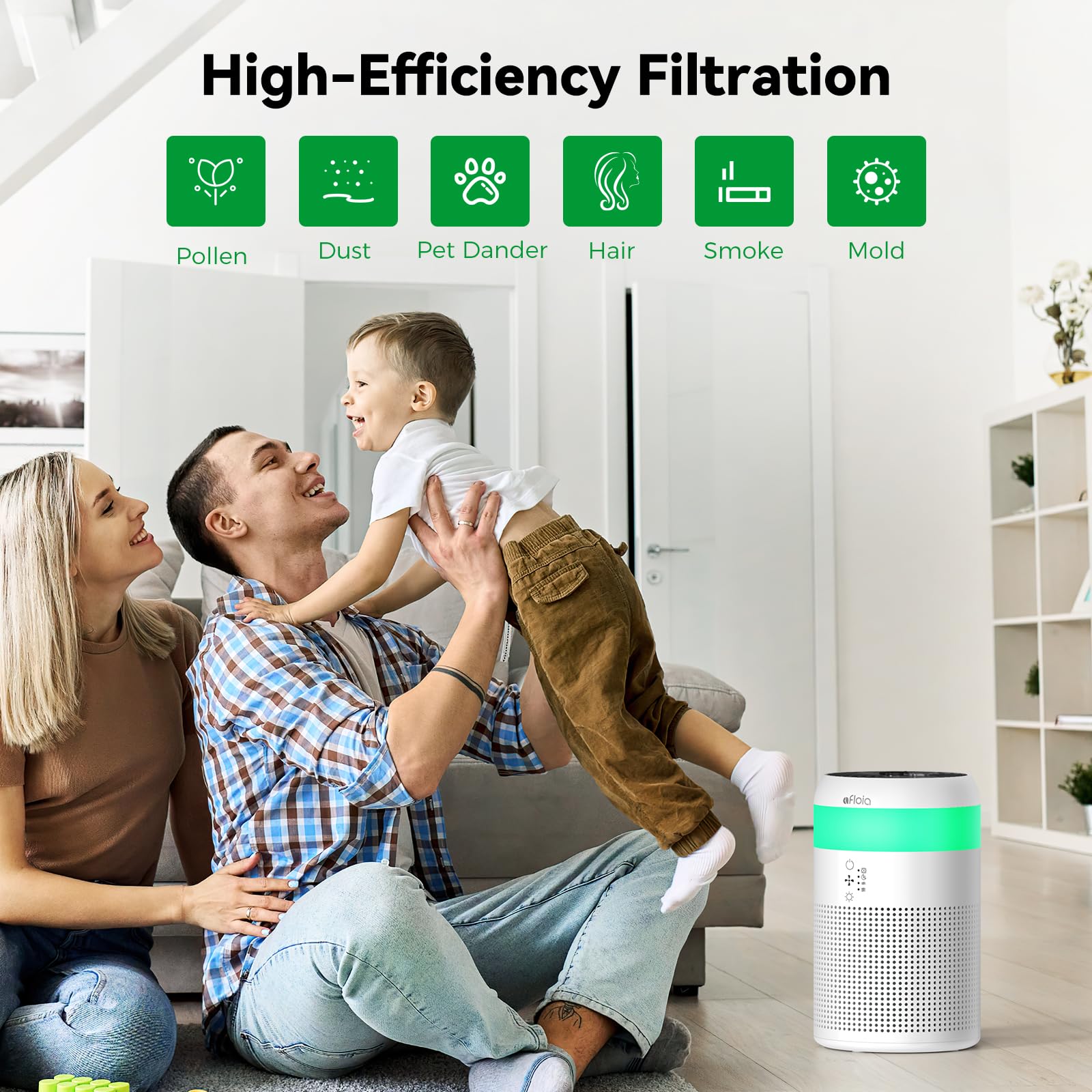 Afloia Original Efficient Filter, Compatible with Demi Air Purifier (ASIN:B0BMW34T98), Remove 99.99% Pets Hair Dander Odor Dust Smoke Mold Pollen