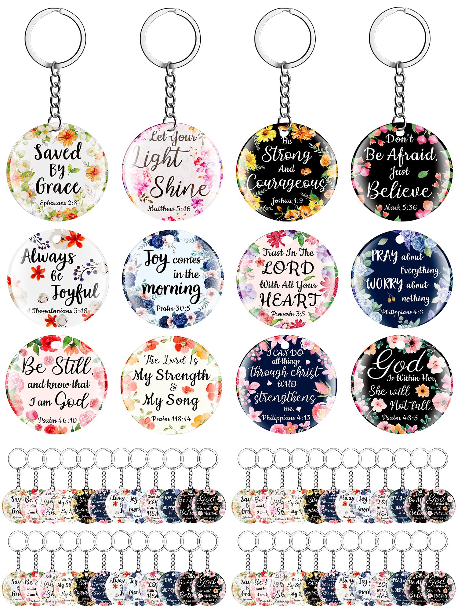 Janmercy 120 Pcs Acrylic Christian Keychain Floral Bible Verse Keychain Religious Scripture Gifts Jewelry Gifts for Women Men(Bright, Bright)