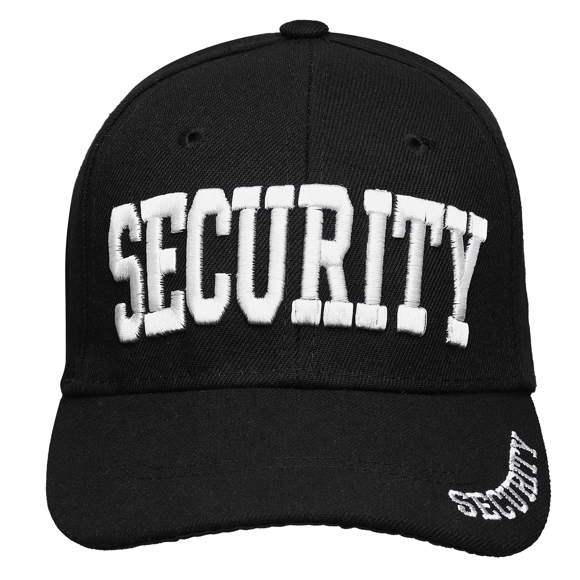 Security Hat Baseball Cap - Gold or White Embroidery Security Front, Bill & Back - Adjustable Size - White (1pk)