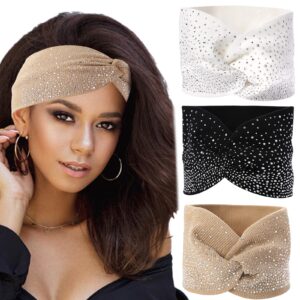 sparkly crystal bling fancy headbands with stretchy elastic head wraps and turban scarf for black women - 3 pcs