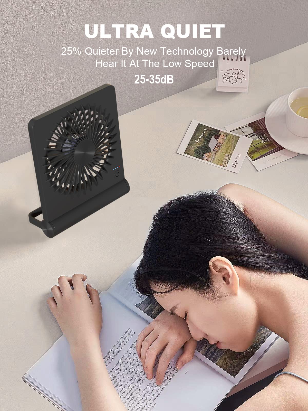 Tevelecin Small Desk Fan, 2000mAh Rechargeable USB Fan Battery Operated,Ultra Quiet, Strong Wind, 3 Speeds Travel Fan