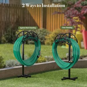 Winpull Garden Hose Holder Detachable Water Hose Holder Hose Hanger, Heavy Duty Metal Hose Holder Freestanding Hose Stand Hose Organizer Hose Holders for Outside (Black)