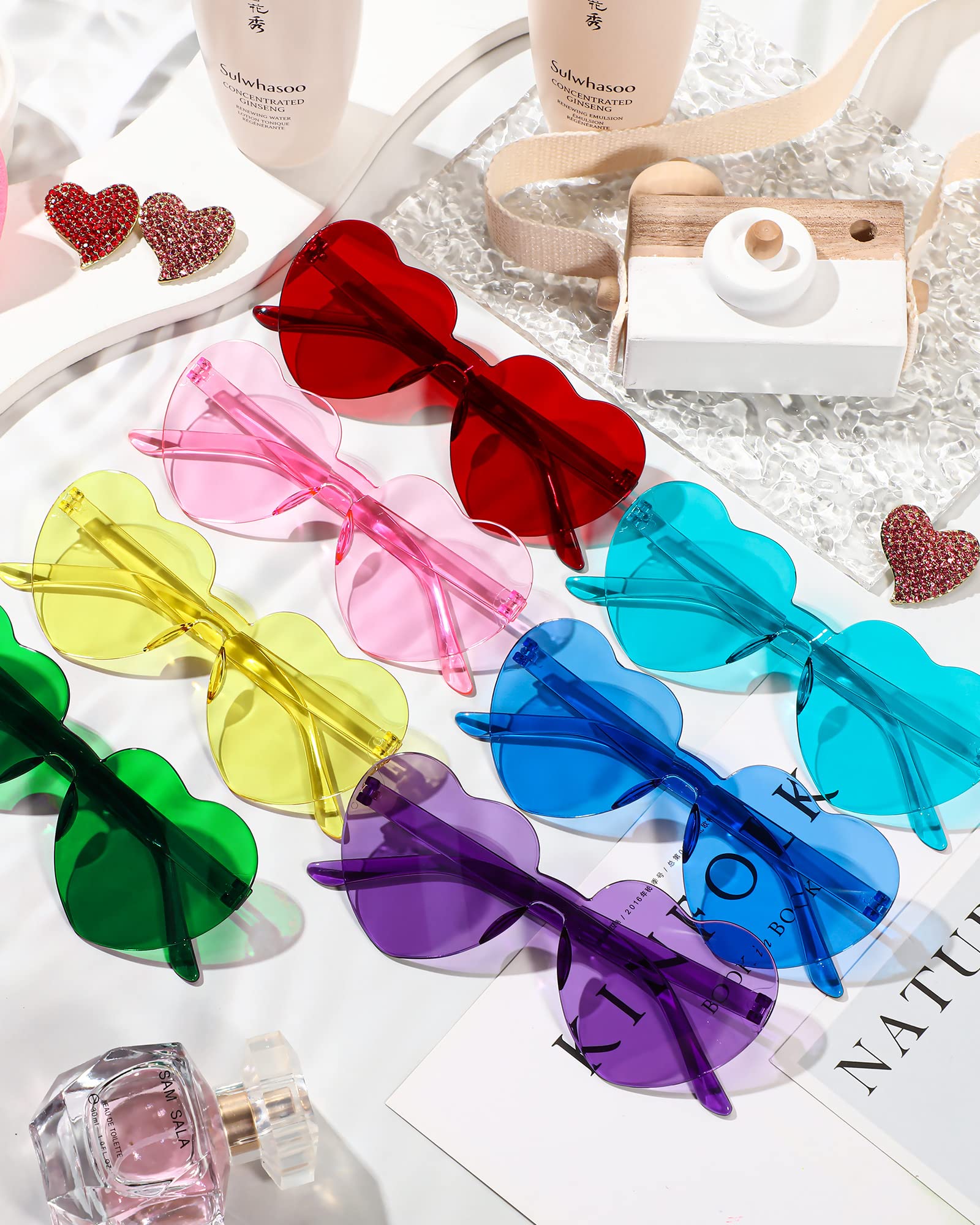 Chicpop 30PCS Heart Sunglasses for Women Transparent Heart Shaped Sunglasses Bulk Fun Colored Sunglasses Pack for Party Favor…