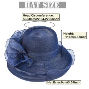 Wide-Brim-Kentucky-Hat Sun-Hat for Womens Foldable UV-Protection Summer-Derby-Tea-Party-Fascinator-Hats(M/L) Navy